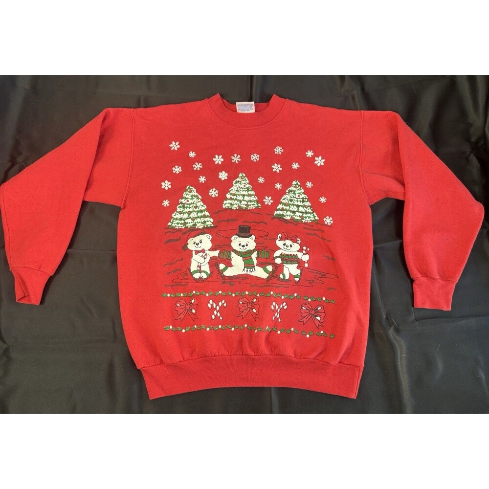Vintage Grandma Ugly Christmas Sweatshirt Bears Skating Snowing Christmas Trees